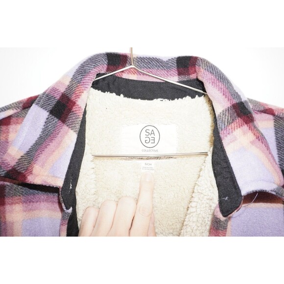 Sage Collective Plaid Plush Sherpa Lined Fleece Shirt Jacket Shacket Size Small - Picture 2 of 5